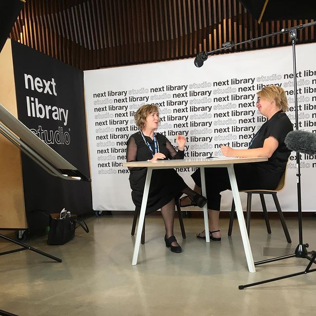 Vicki McDonald in conversation with Marie MARIE Østergaard at Next Library 2019 in Aarhus, Denmark.